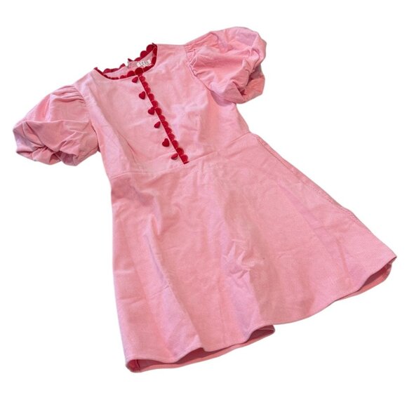 TCEC Red and Pink Valentine Front Buttons Heart Corduroy Dress Size Medium NWOT - Picture 3 of 11